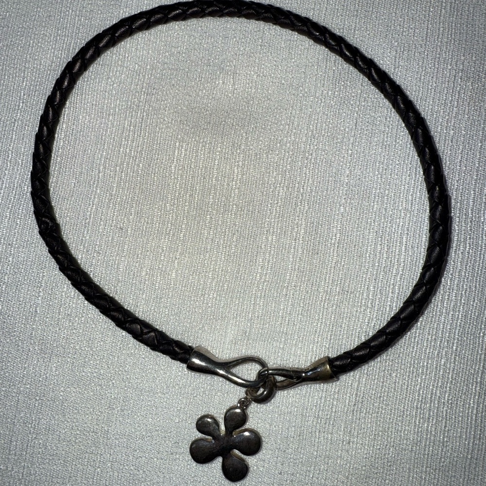 Black Braided Necklace with Sterling Silver Pendant and clasp
